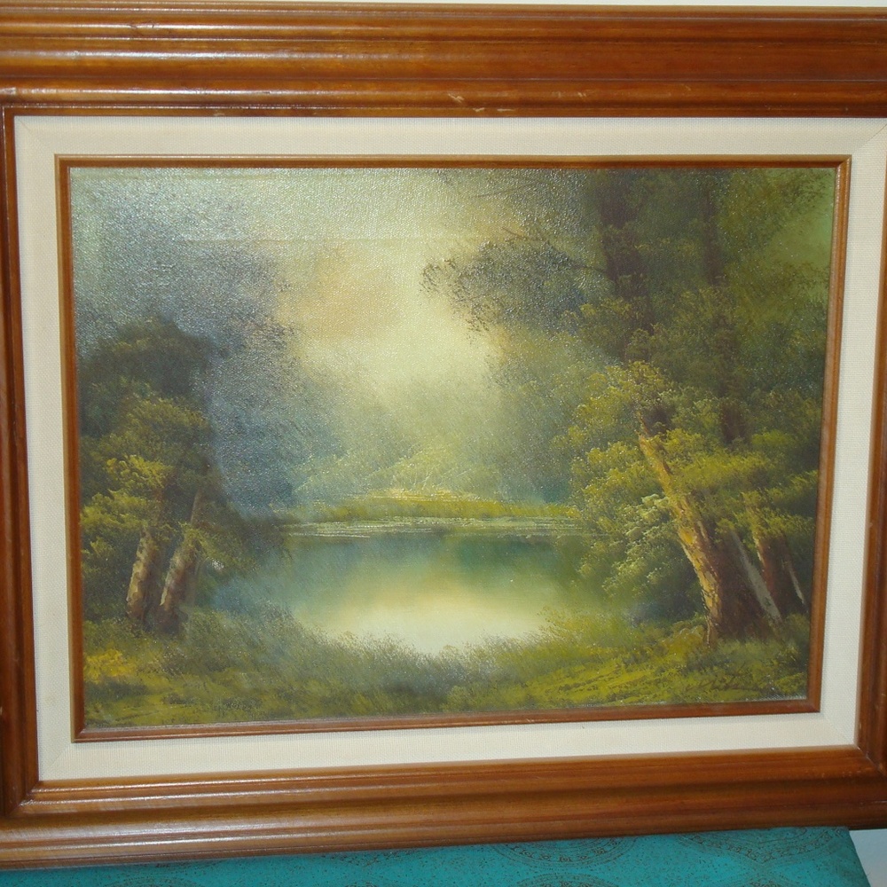 Trees and Water Landscape Painting Wooden Frame